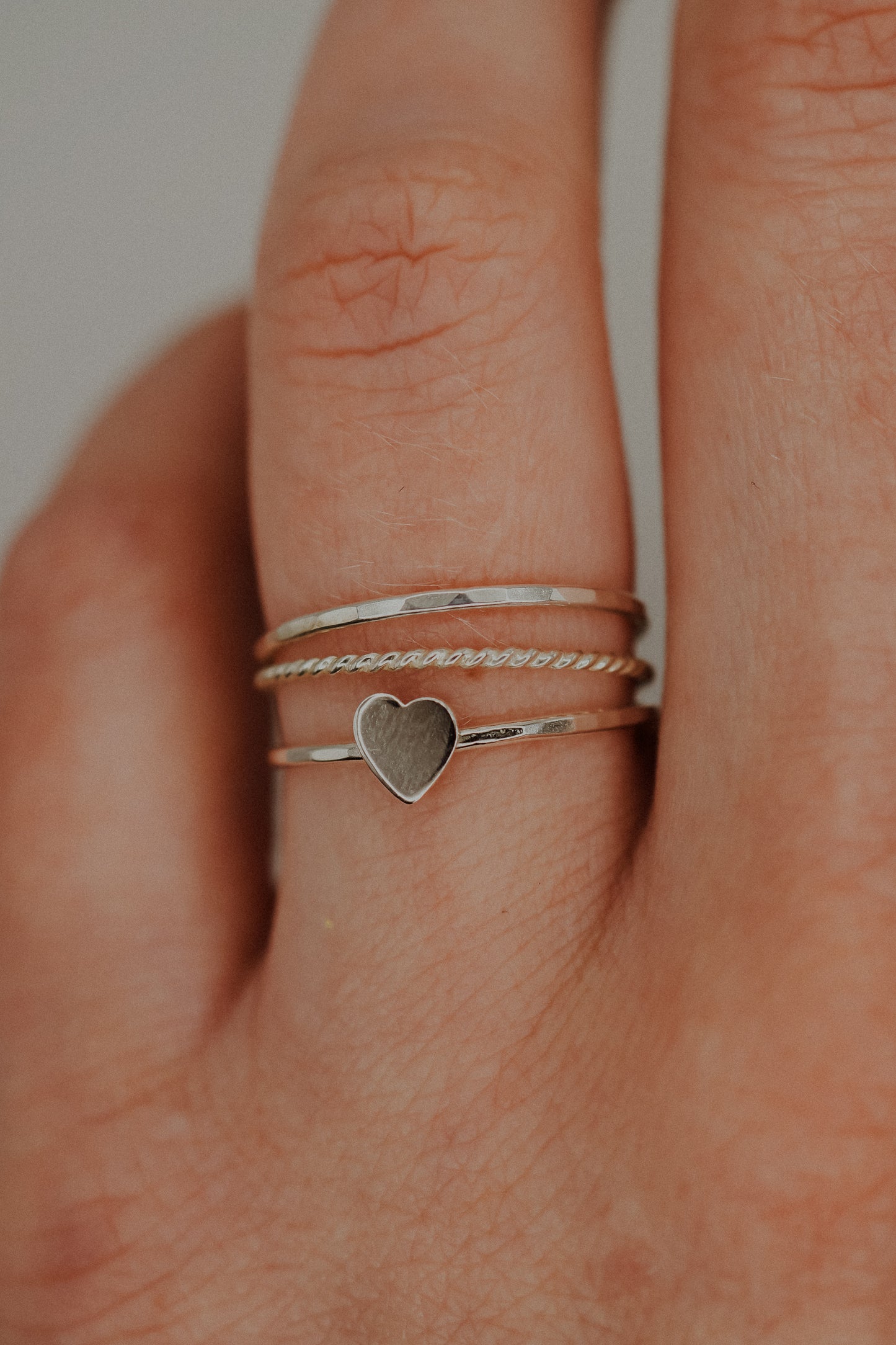 Heart Set of 3 Stacking Rings, Sterling Silver