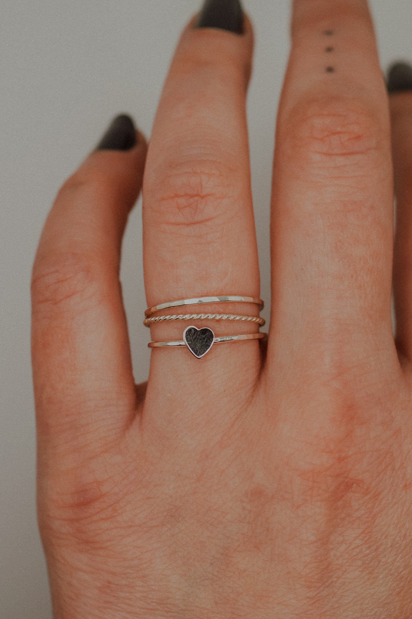 Heart Set of 3 Stacking Rings, Sterling Silver