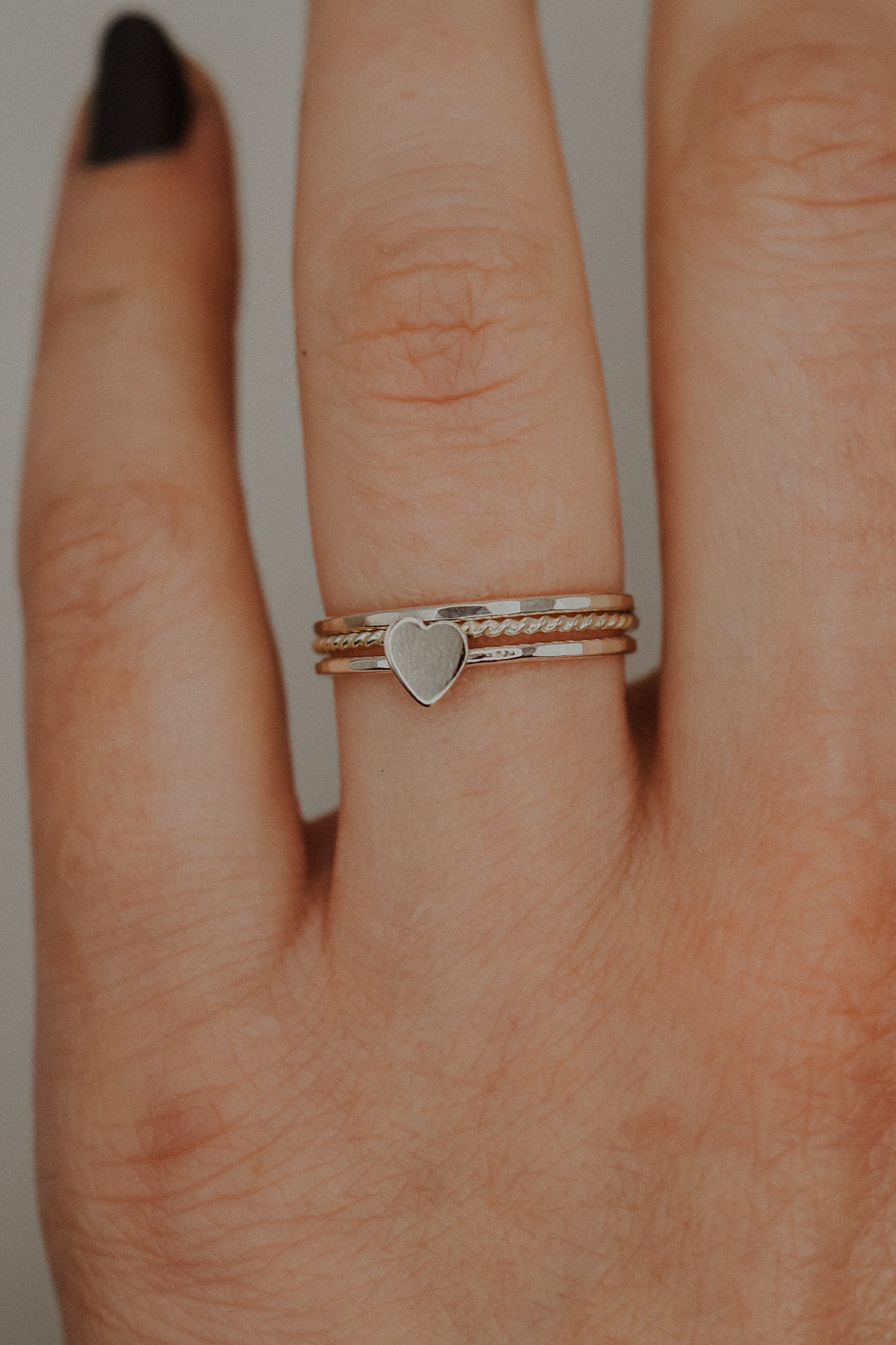 Heart Set of 3 Stacking Rings, Sterling Silver