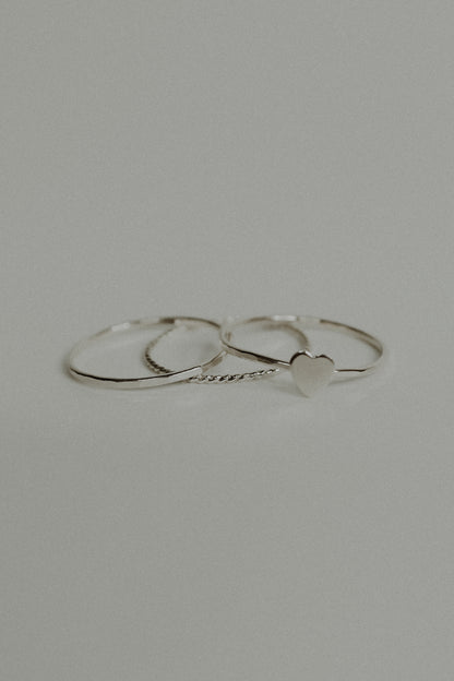 Heart Set of 3 Stacking Rings, Sterling Silver