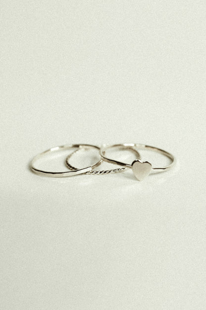 Heart Set of 3 Stacking Rings, Sterling Silver
