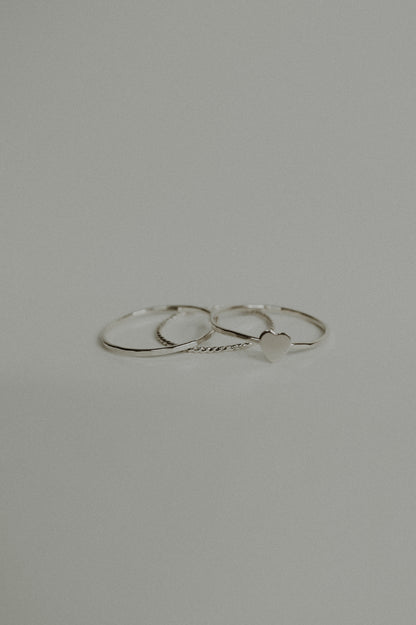 Heart Set of 3 Stacking Rings, Sterling Silver