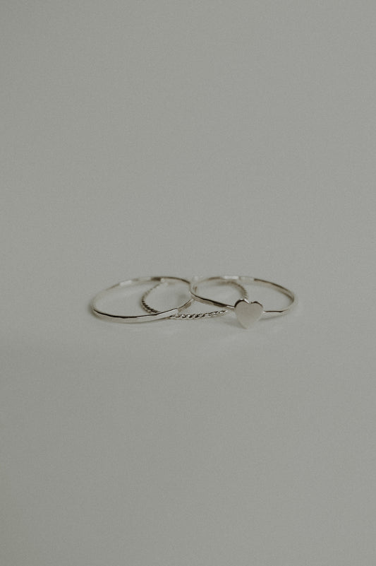 Heart Set of 3 Stacking Rings, Sterling Silver