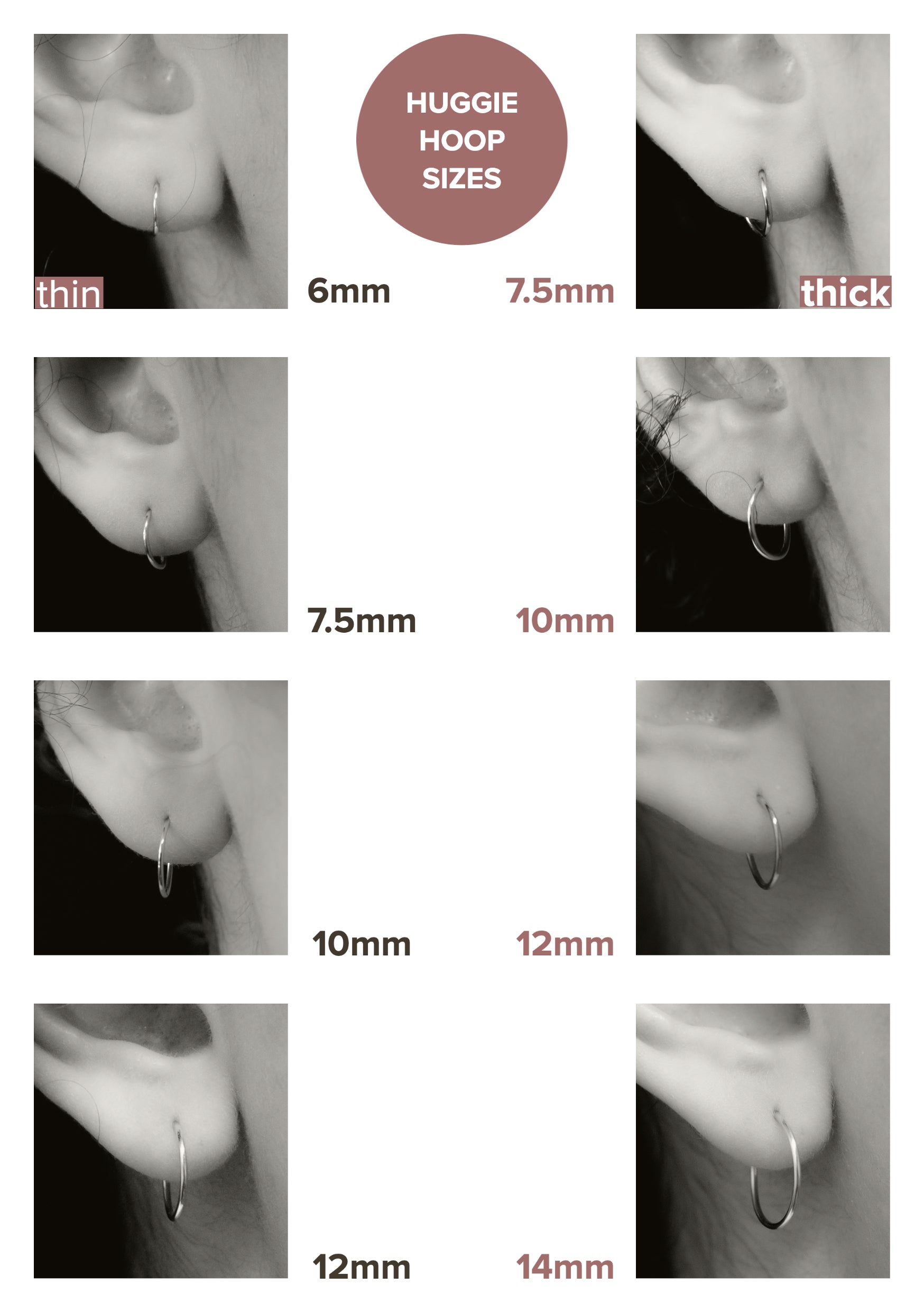 Nose or Lip Ring Huggie Hoop in Solid Gold, Rose Gold or White