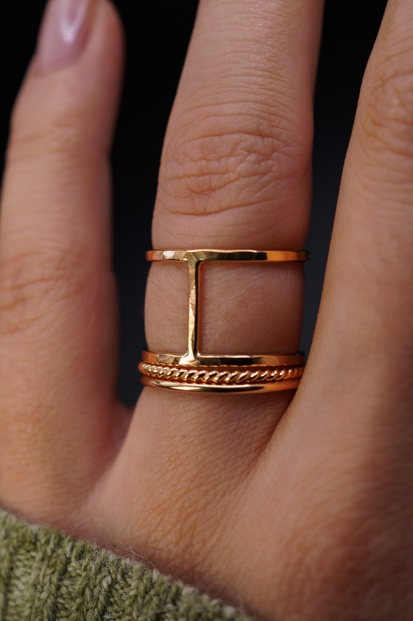 Cage & Twist Set of 3 Stacking Rings, Gold Fill, Rose Gold Fill or Sterling Silver