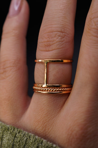 Cage & Twist Set of 3 Stacking Rings, Gold Fill, Rose Gold Fill or Sterling Silver