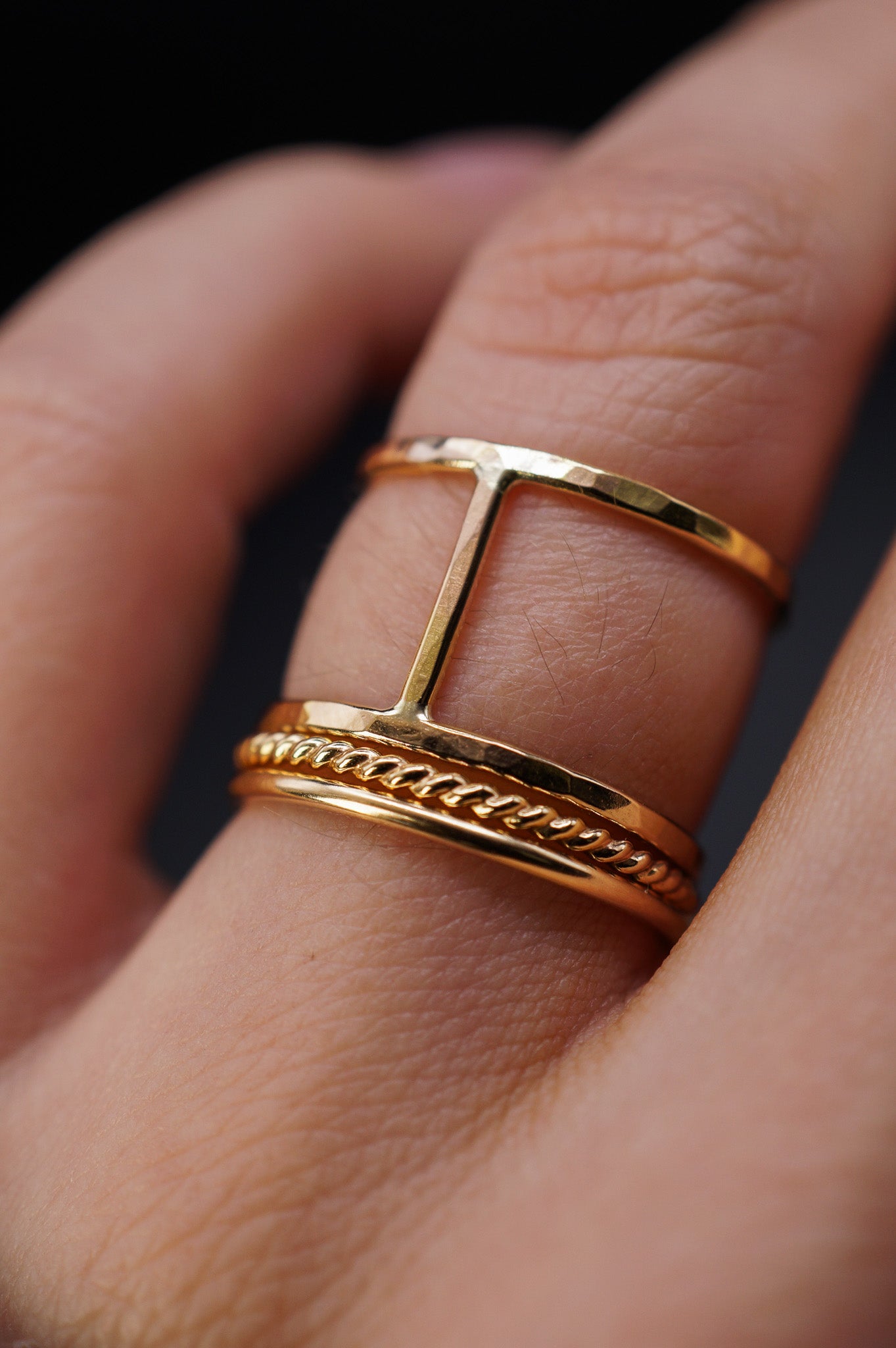 Cage & Twist Set of 3 Stacking Rings, Gold Fill, Rose Gold Fill or Sterling Silver