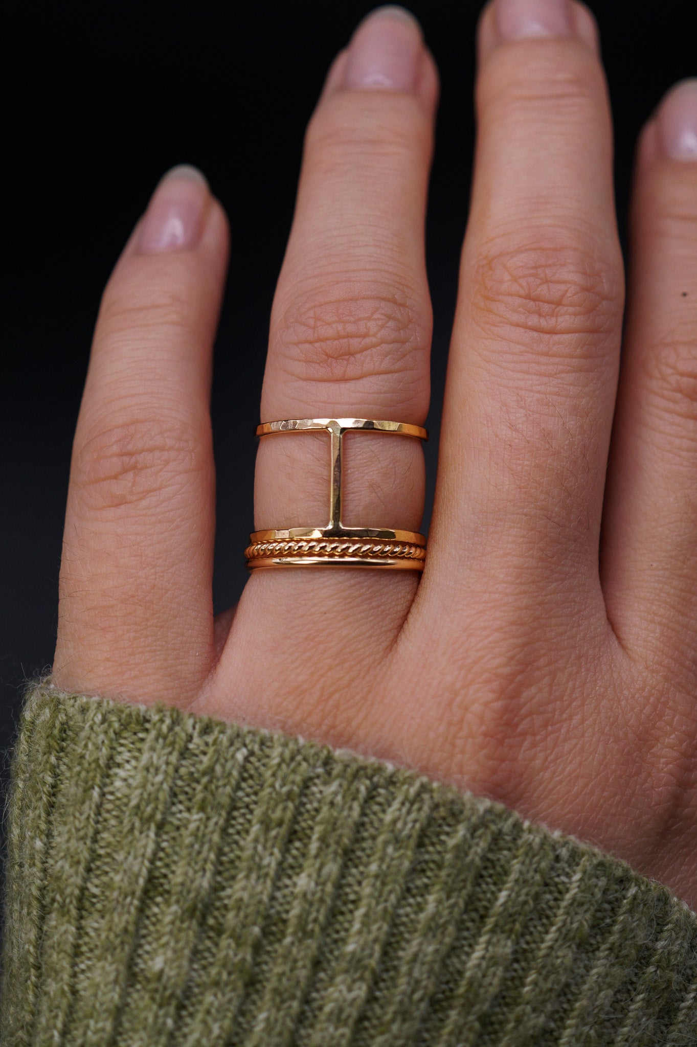 Cage & Twist Set of 3 Stacking Rings, Gold Fill, Rose Gold Fill or Sterling Silver
