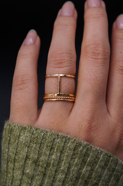 Cage & Twist Set of 3 Stacking Rings, Gold Fill, Rose Gold Fill or Sterling Silver