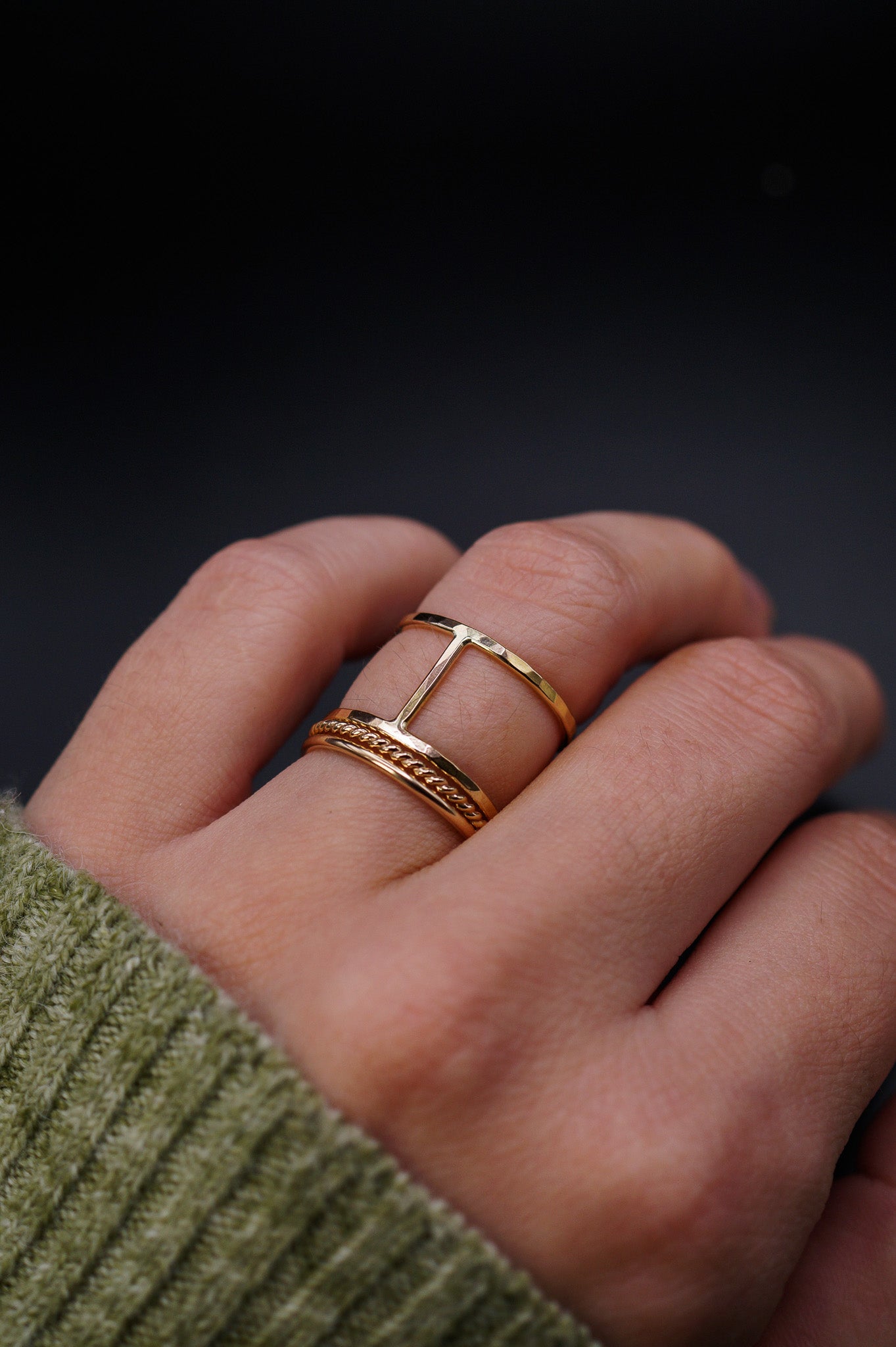 Cage & Twist Set of 3 Stacking Rings, Gold Fill, Rose Gold Fill or Sterling Silver