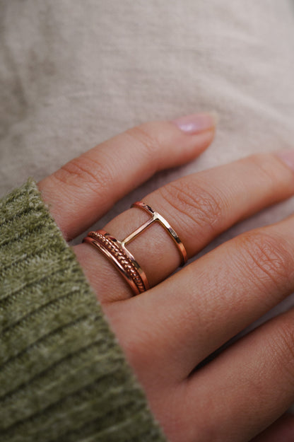 Cage & Twist Set of 3 Stacking Rings, Gold Fill, Rose Gold Fill or Sterling Silver