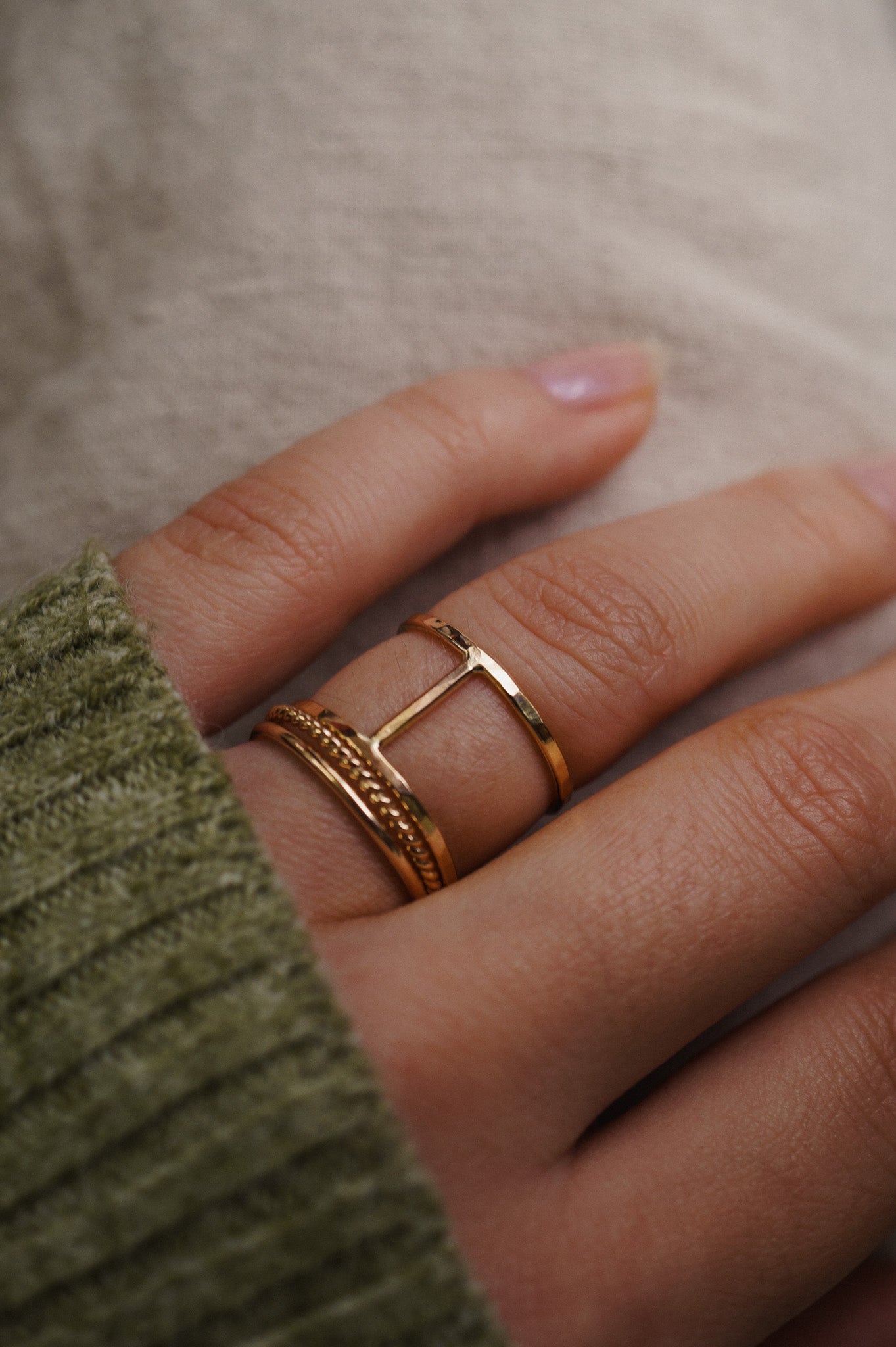 Cage & Twist Set of 3 Stacking Rings, Gold Fill, Rose Gold Fill or Sterling Silver