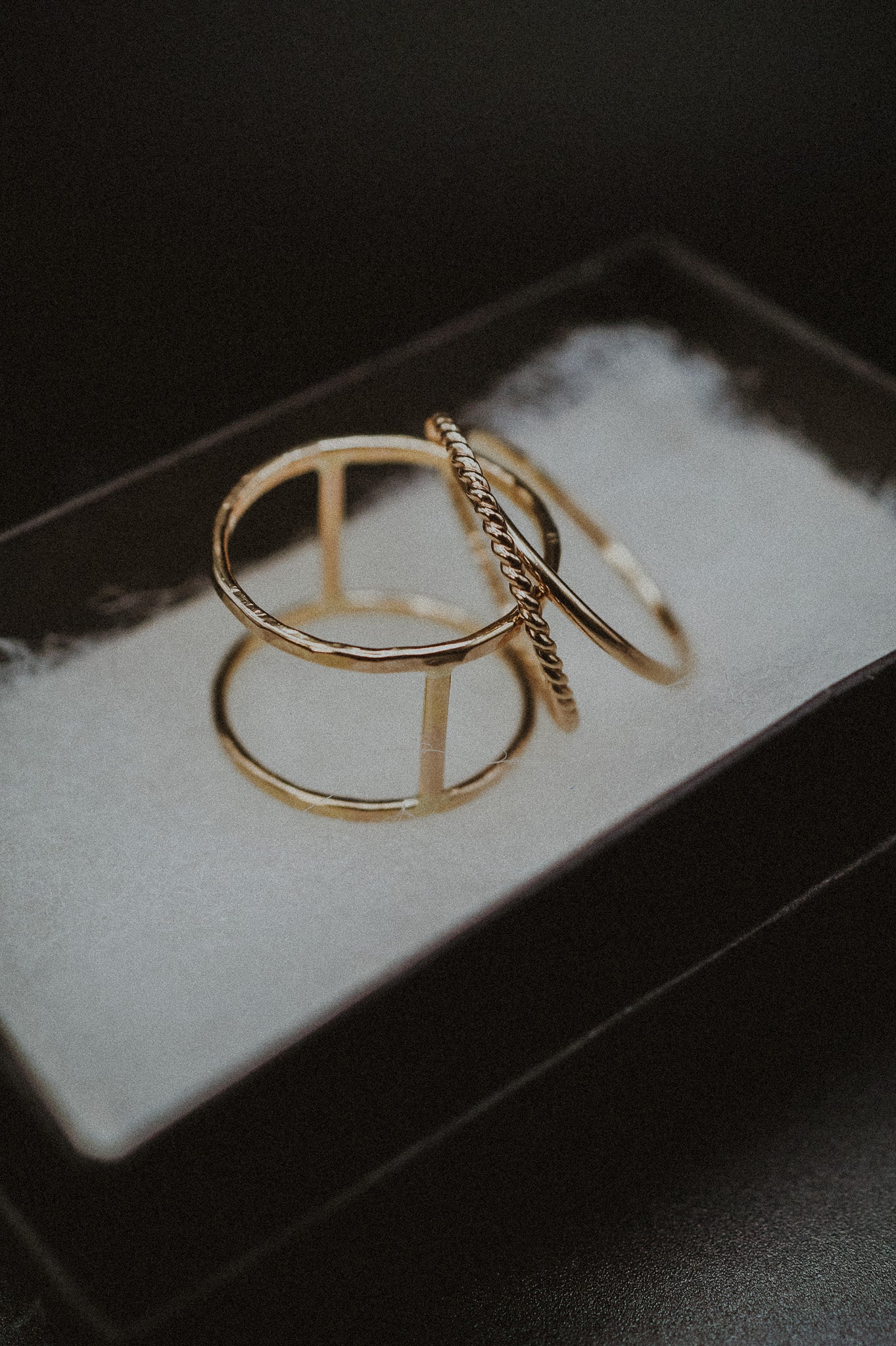 Cage & Twist Set of 3 Stacking Rings, Gold Fill, Rose Gold Fill or Sterling Silver
