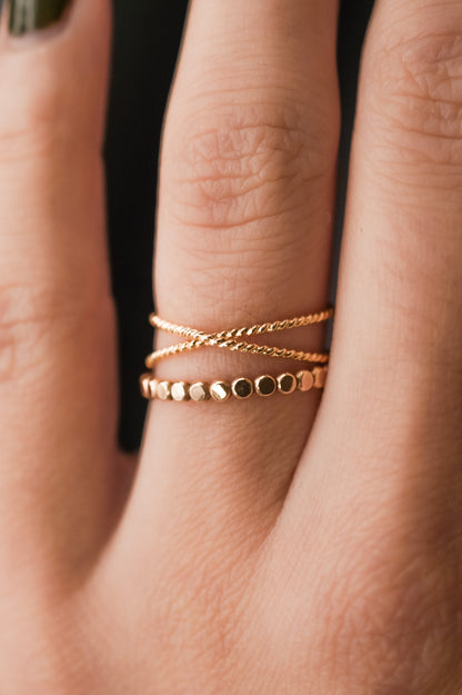 Twisted X & Mini Bead Set of 2 Stacking Rings, Gold Fill, Rose Gold Fill or Sterling Silver