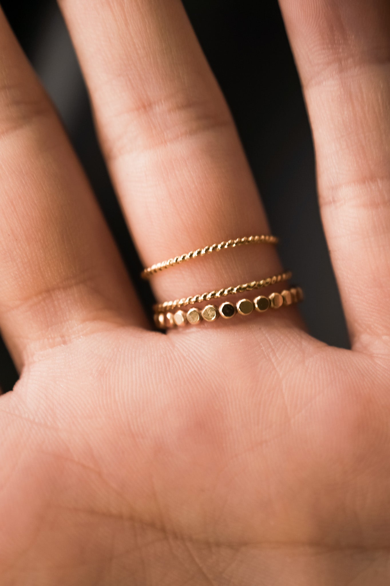 Twisted X & Mini Bead Set of 2 Stacking Rings, Gold Fill, Rose Gold Fill or Sterling Silver