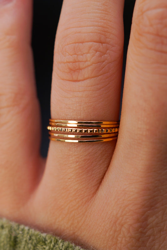 The Minimal Lined Set of 5 Stacking Rings, Gold Fill, Rose Gold Fill or Sterling Silver