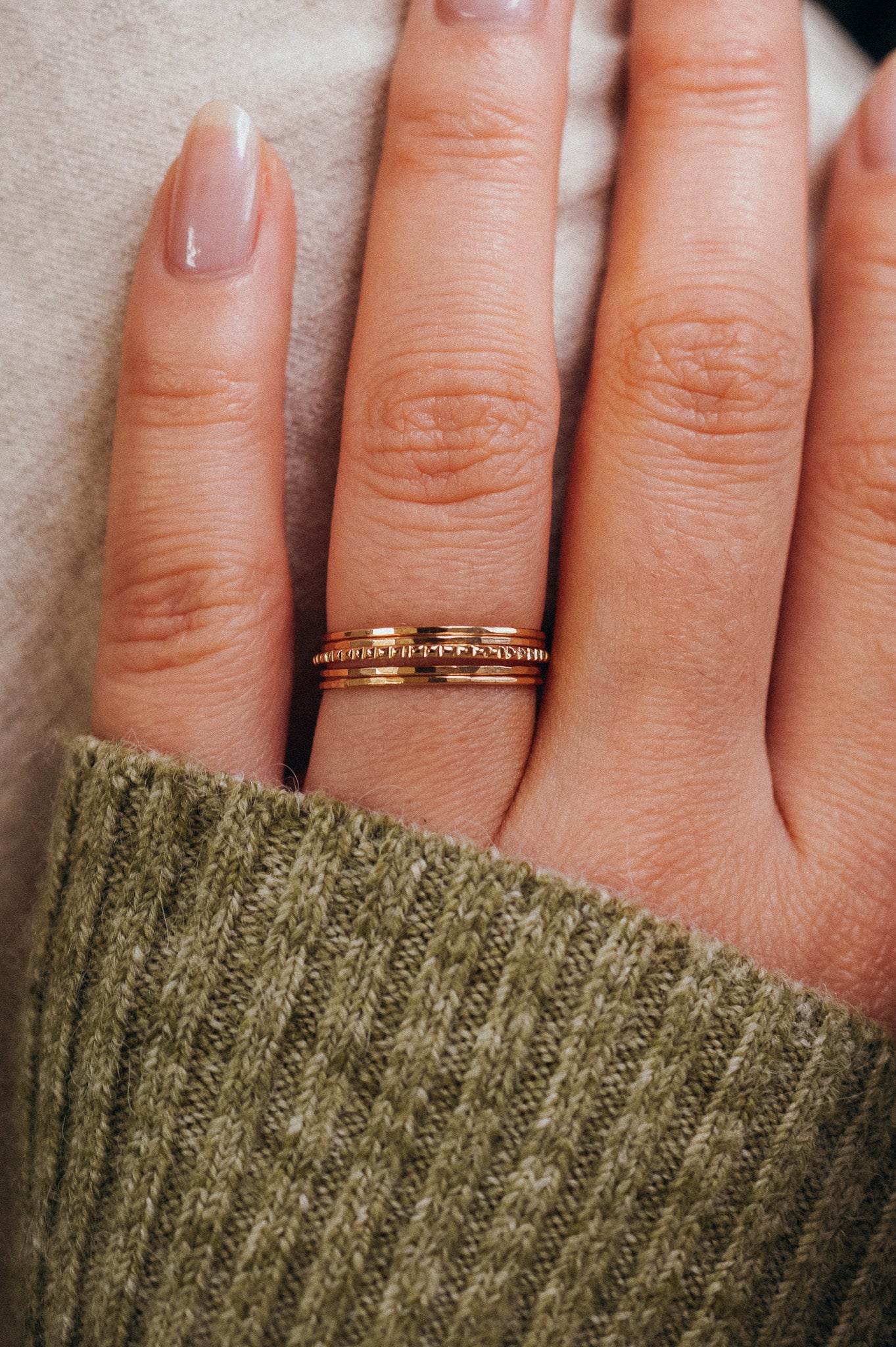 The Minimal Lined Set of 5 Stacking Rings, Gold Fill, Rose Gold Fill or Sterling Silver