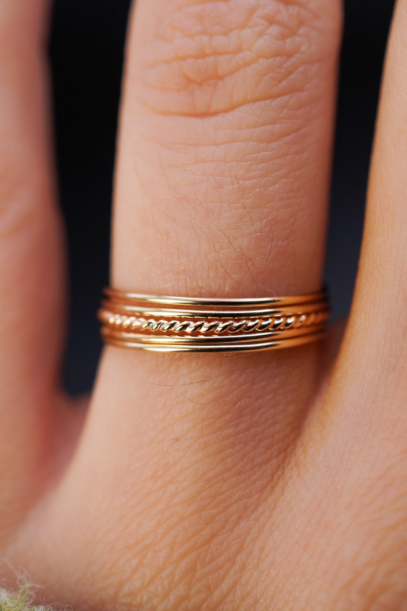 The Minimal Twist Set of 5 Stacking Rings, Gold Fill, Rose Gold Fill or Sterling Silver