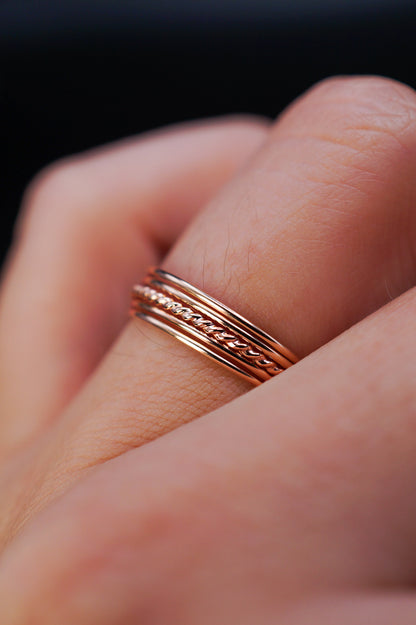 The Minimal Twist Set of 5 Stacking Rings, Gold Fill, Rose Gold Fill or Sterling Silver