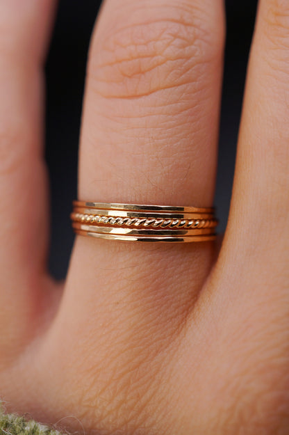 The Minimal Twist Set of 5 Stacking Rings, Gold Fill, Rose Gold Fill or Sterling Silver