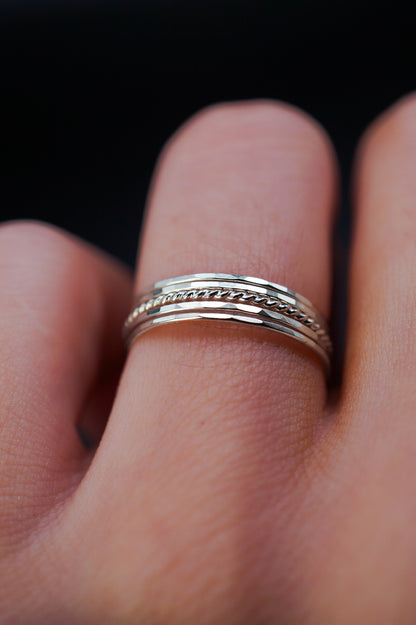 The Minimal Twist Set of 5 Stacking Rings, Gold Fill, Rose Gold Fill or Sterling Silver