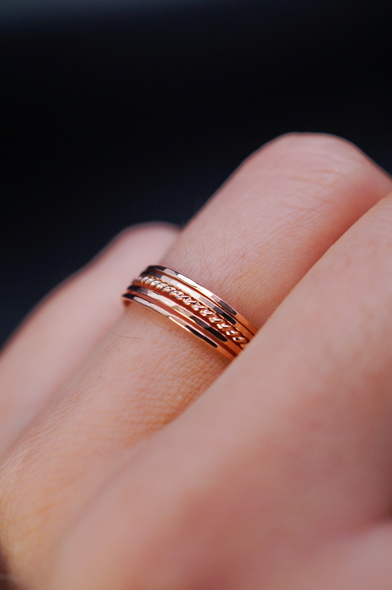 The Minimal Twist Set of 5 Stacking Rings, Gold Fill, Rose Gold Fill or Sterling Silver