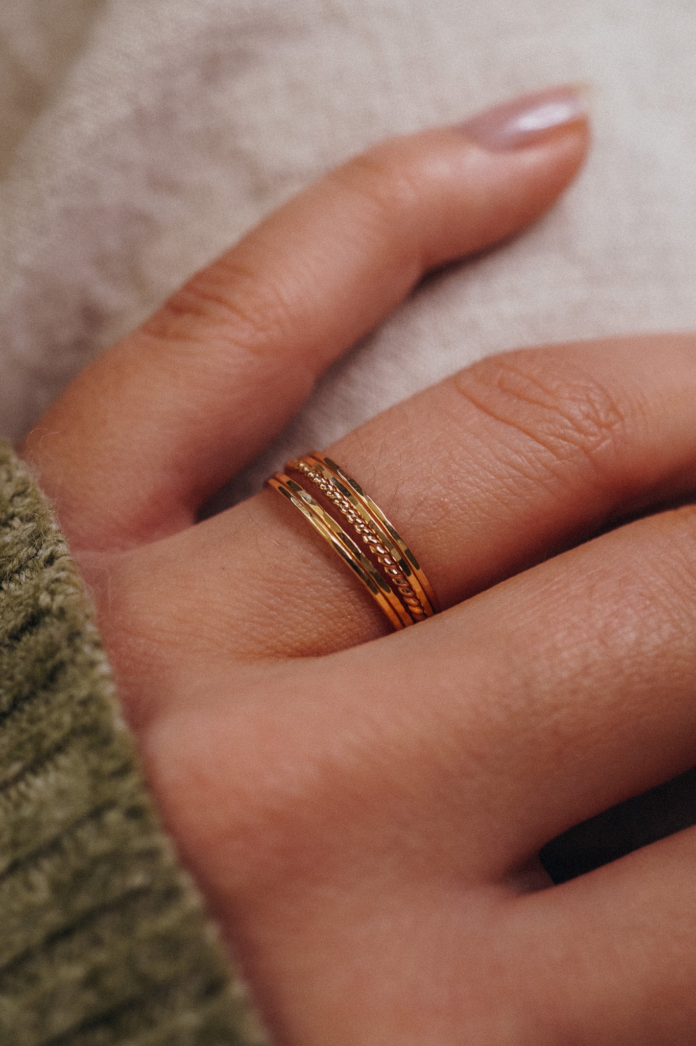 The Minimal Twist Set of 5 Stacking Rings, Gold Fill, Rose Gold Fill or Sterling Silver