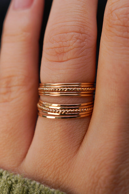 The Minimal Twist Set of 5 Stacking Rings, Gold Fill, Rose Gold Fill or Sterling Silver