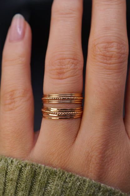 The Minimal Twist Set of 5 Stacking Rings, Gold Fill, Rose Gold Fill or Sterling Silver