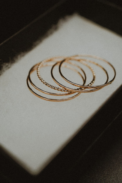 The Minimal Twist Set of 5 Stacking Rings, Gold Fill, Rose Gold Fill or Sterling Silver