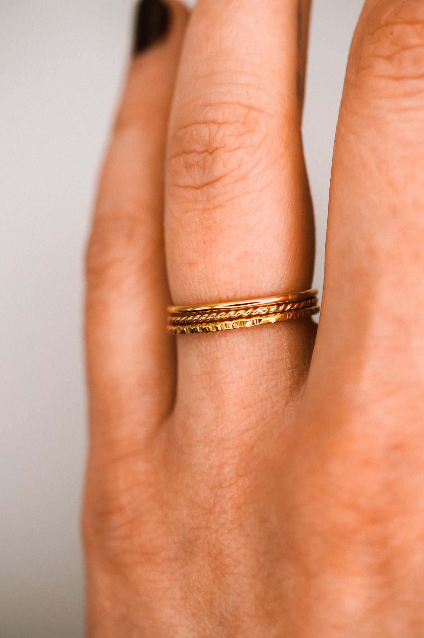 Mixed Texture Set of 3 Stacking Rings, Gold Fill, Rose Gold Fill or Sterling Silver