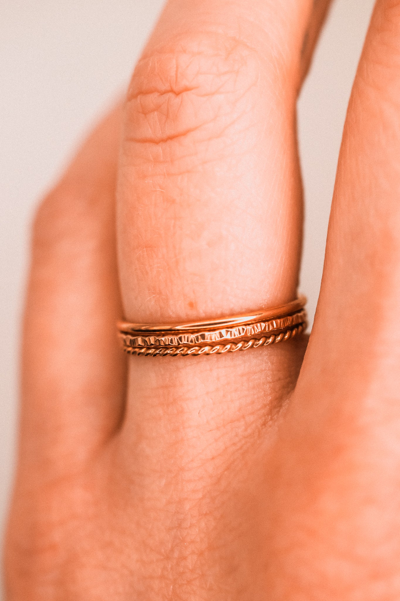 Mixed Texture Set of 3 Stacking Rings, Gold Fill, Rose Gold Fill or Sterling Silver