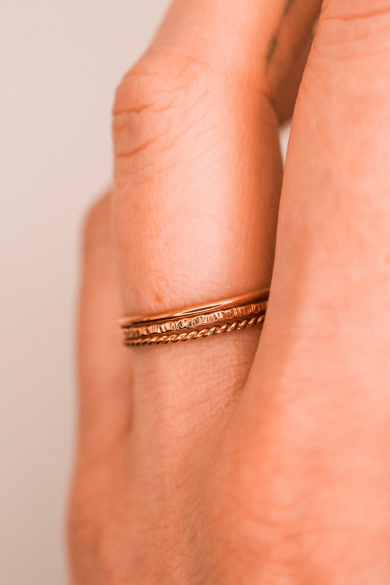 Mixed Texture Set of 3 Stacking Rings, Gold Fill, Rose Gold Fill or Sterling Silver