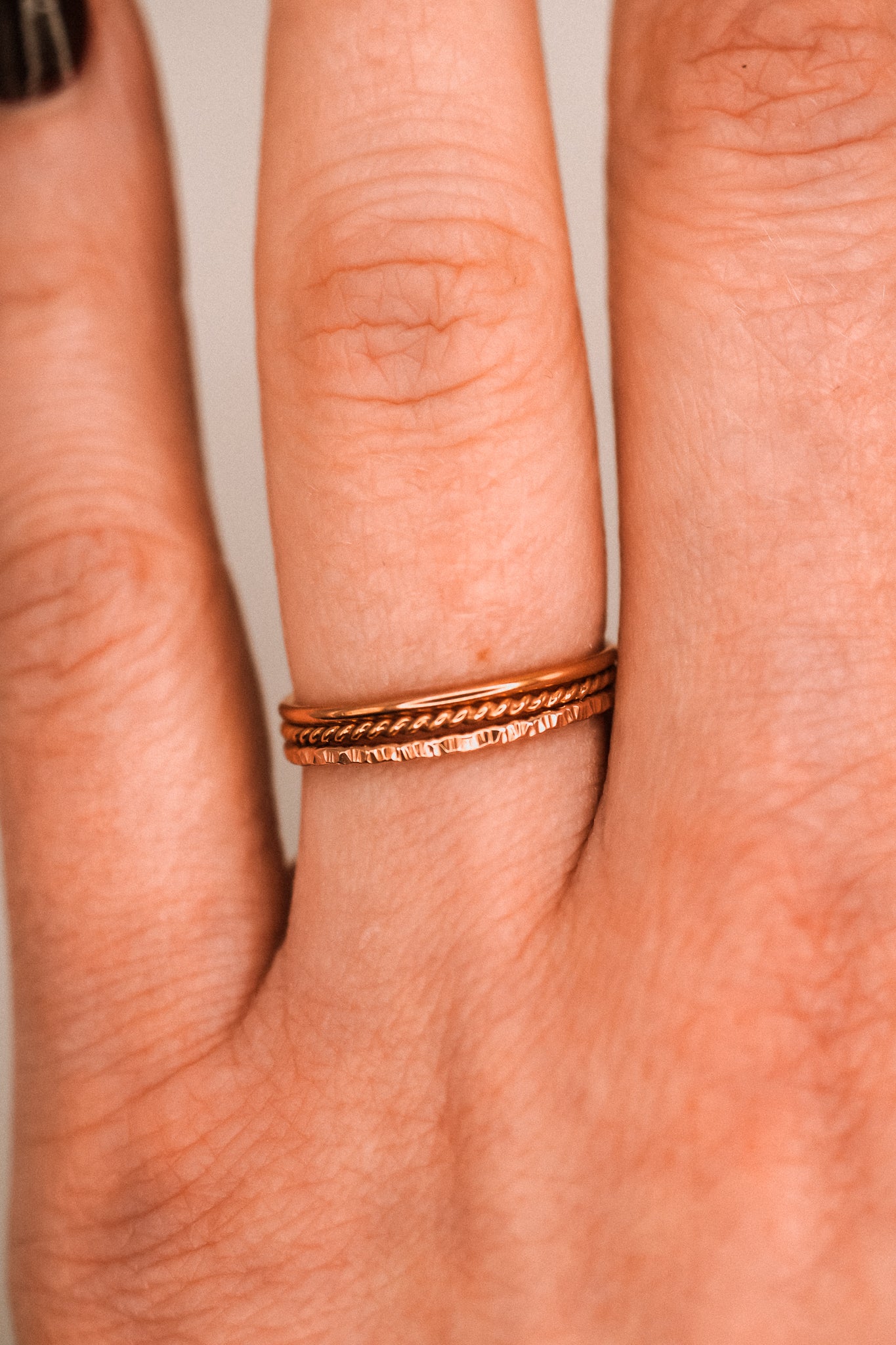 Mixed Texture Set of 3 Stacking Rings, Gold Fill, Rose Gold Fill or Sterling Silver