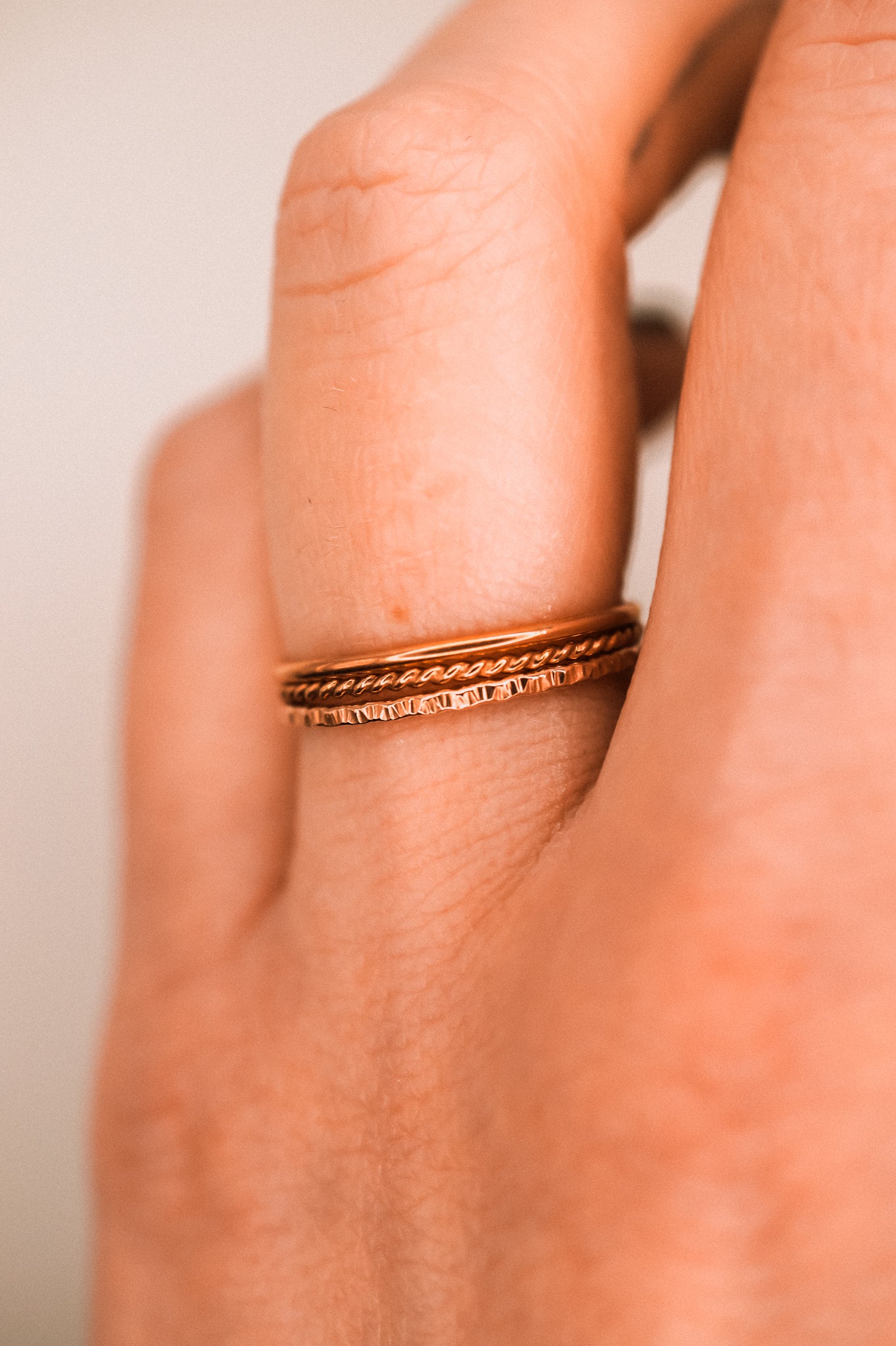 Mixed Texture Set of 3 Stacking Rings, Gold Fill, Rose Gold Fill or Sterling Silver