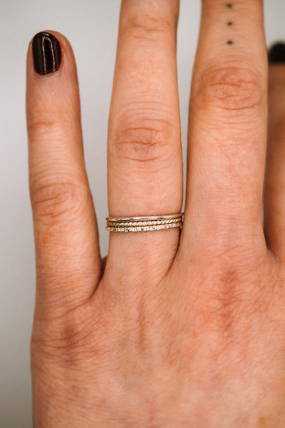 Mixed Texture Set of 3 Stacking Rings, Gold Fill, Rose Gold Fill or Sterling Silver