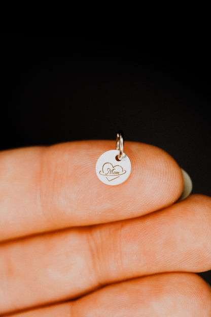 Tiny 'Mom' Engraved Circle Charm