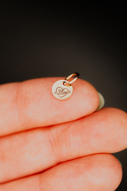 Tiny 'Mom' Engraved Circle Charm