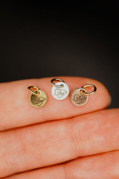 Tiny 'Mom' Engraved Circle Charm