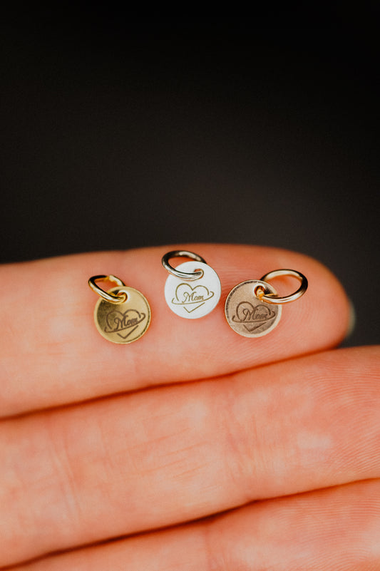 Tiny 'Mom' Engraved Circle Charm