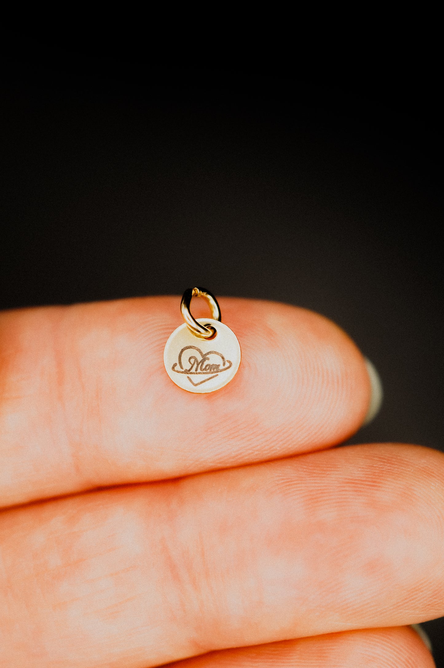 Tiny 'Mom' Engraved Circle Charm