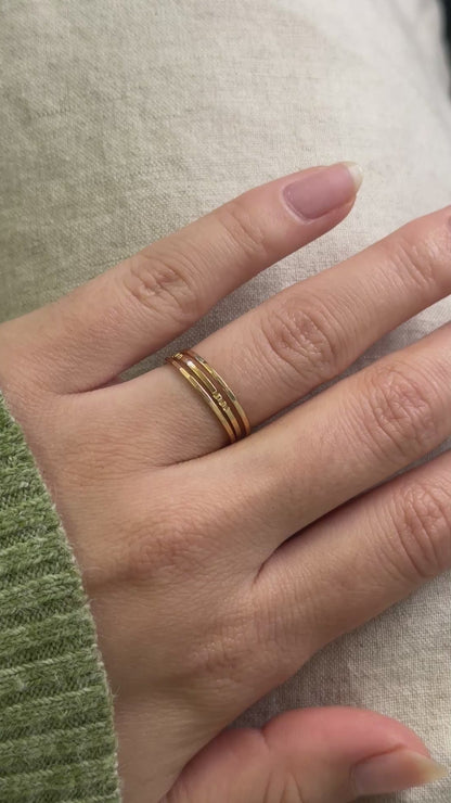 Hammered Square Lined Set Of 3 Stacking Rings, Gold Fill, Rose Gold Fill or Sterling Silver