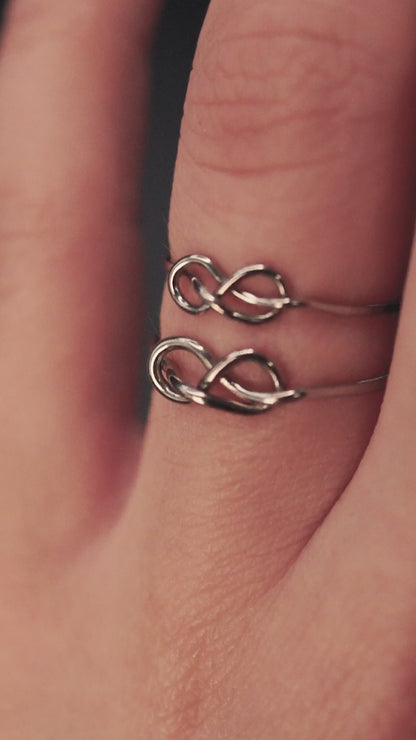 Infinity Knot Ring, Solid 14K White Gold