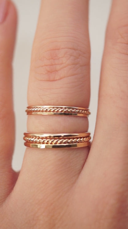 Twist Set of 3 Stacking Rings, 14K Gold Fill