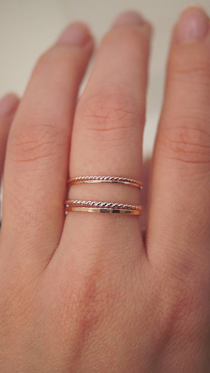 Twist Set of 2 Stacking Rings, 14K Rose Gold Fill