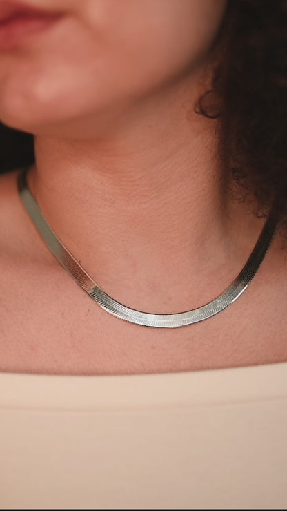 Wide Herringbone Chain Necklace, Silver