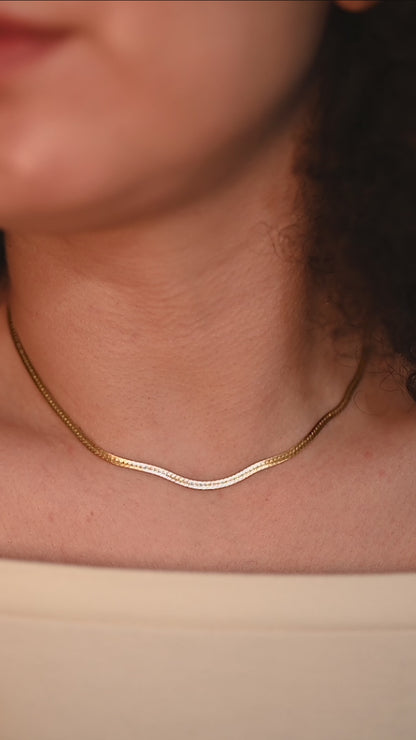 Textured Herringbone Chain Necklace, 14K Gold Fill