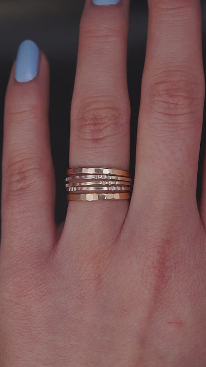 Square Lined Set of 5 Stacking Rings, Gold Fill, Rose Gold Fill or Sterling Silver