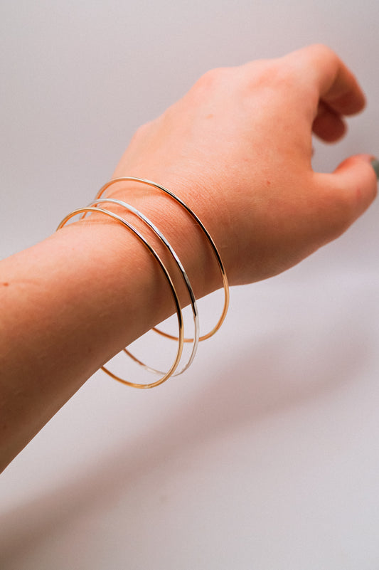 Rounded Bangle Bracelet, Gold Fill, Rose Gold Fill or Sterling Silver