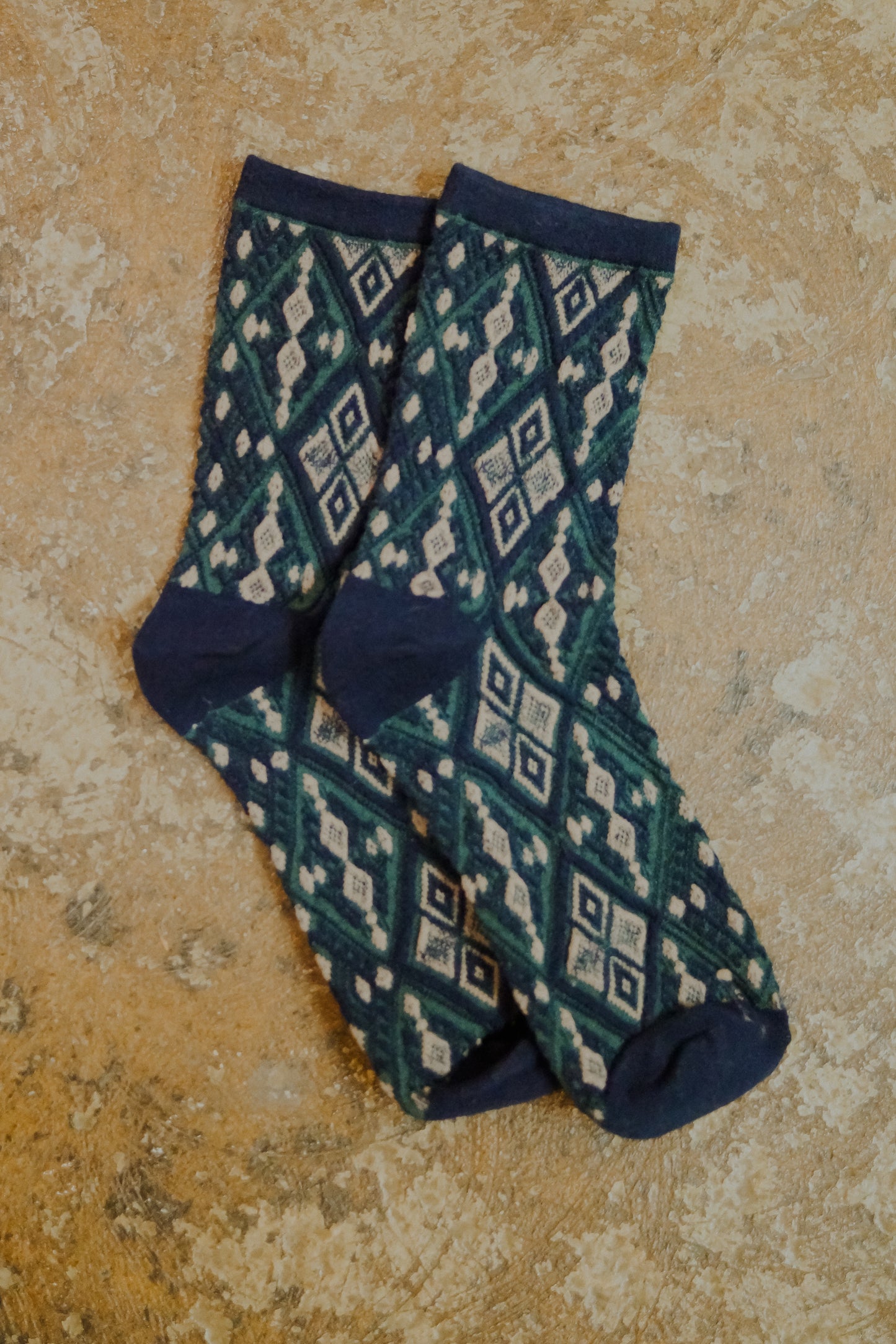 Blue Diamond Pattern Ankle Socks